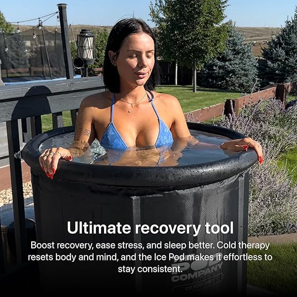 THE POD COMPANY STANDARD ICE BATH TUB, 84 GALLON COLD PLUNGE TUB WITH COVER LID, PORTABLE INFLATABLE ICE PLUNGE TUB FOR ADULTS, SIDE DRAIN, CHILLER COMPATIBLE (REQUIRES CONVERSION KIT)