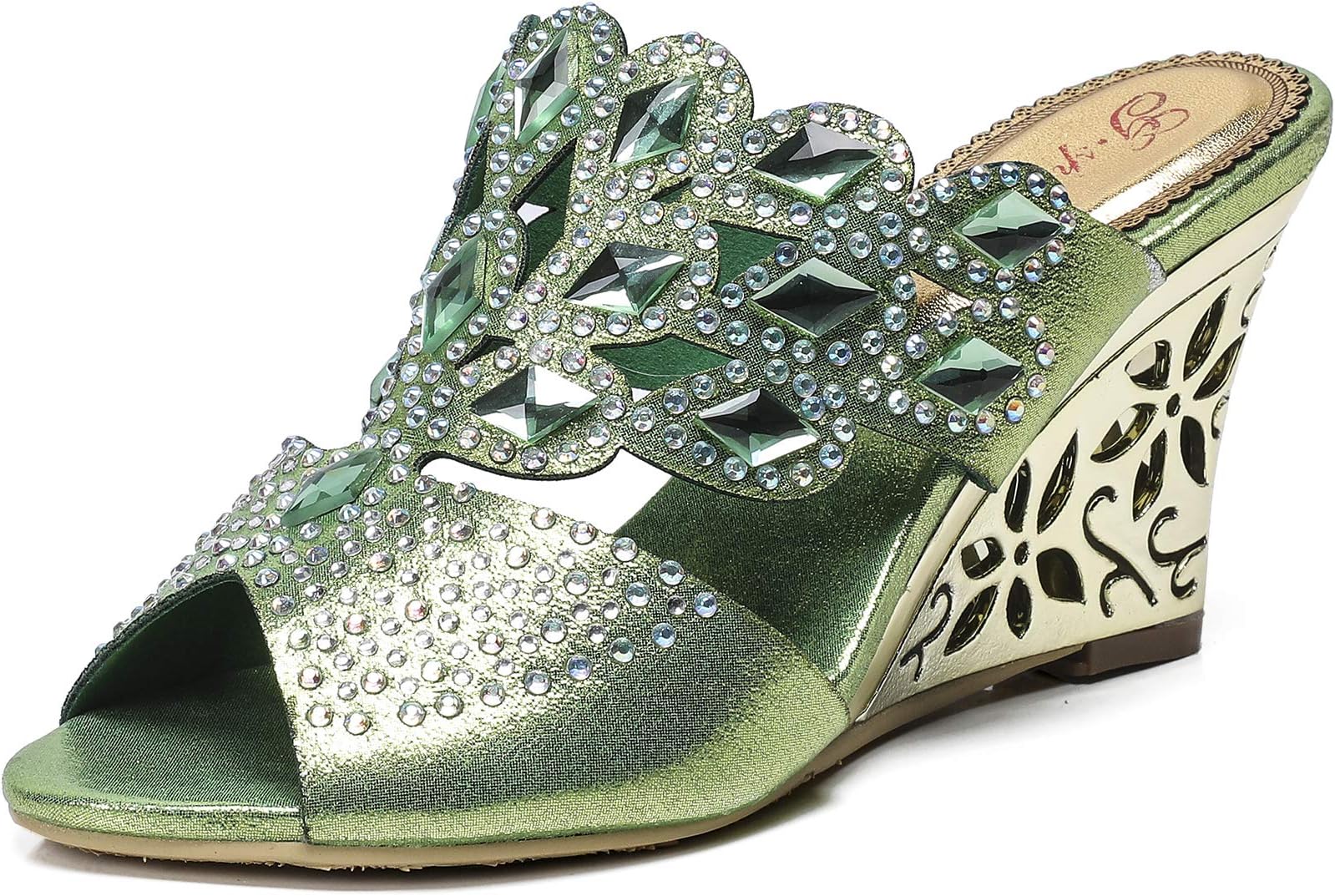 Women's Rhombus Shaped with Crystal Rhinestones Slip on Party Dress Wedge Sandals