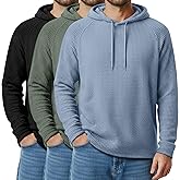 August Alley 3 Pack Men's Big and Tall Hoodies Sweatshirts Waffle Knit Long Raglan Sleeve Casual Pullover Drawstring Shirts