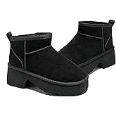 Mishansha Ankle Snow Boots for Women, Platform Mini Boots, Cozy Warm Winter Boots Black 6
