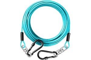 EVILPLAN Dog Tie Out Cable 10FT-300Lbs,Heavy Duty Dog Leads&Tether for Yard with Swivel Hook,Small Large Dogs Leash Line for Outside,Rust Chew Proof Dogs Run Cable for Outdoor Camping(Teal, 10FT)