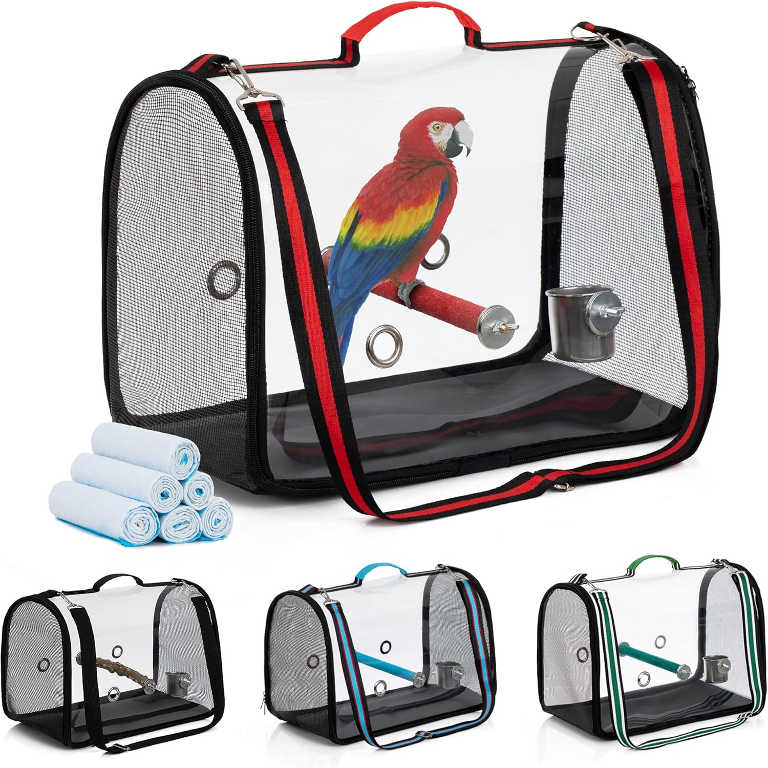 Amazon Com Moloni Bird Carrier With 6 Pieces Pee Pads And Feeding Cup Breathable Lightweight Portable Pets Parrot Birds Travel Cage Pet Supplies
