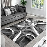 Modern Abstract Area Rug Hand Carved Contemporary Geometric Vibrant Colors Carpet for Living Room Bedroom Design PR1001 (Grey, 8' x 10')