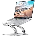 Nulaxy Fully Adjustable Laptop Stand for Desk, Dual Foldable Aluminum Computer Riser with Heat-Vent, Ergonomic Notebook Holder Portable Office Accessories Compatible with All 10-17" Laptops, Silver