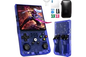 OROMVO R36MAX Handheld Game Console, 40000+ Games Retro Gaming Console, 256GB TF Card Mini Retro Video Console, 4000mAh Rechargeable 4.0" IPS HD Screen Portable Pocket Arcade (Transparent Blue)