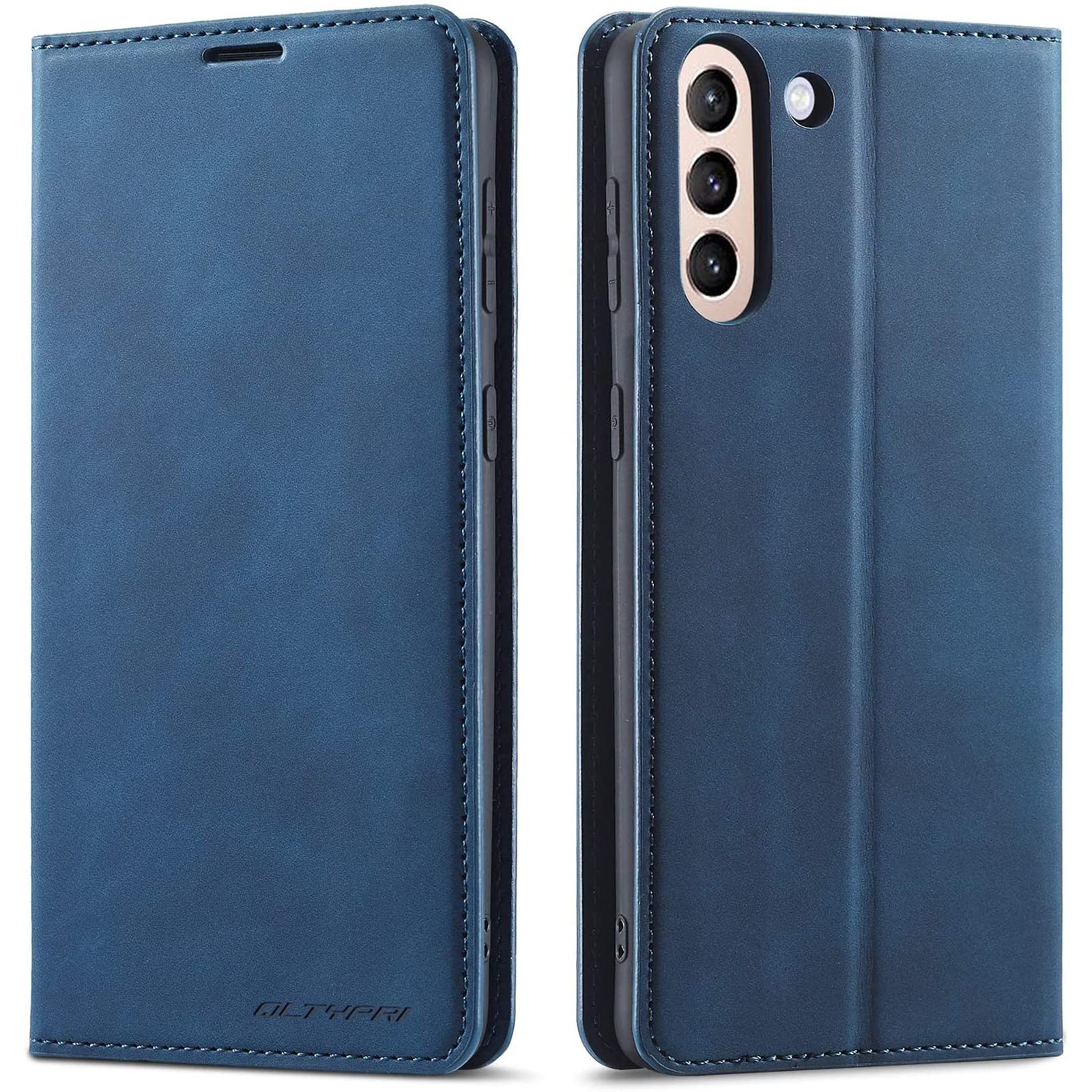 QLTYPRI Case for Samsung Galaxy S21 5G, Premium PU Leather Cover TPU Bumper with Card Holder Kickstand Hidden Magnetic Adsorption Flip Wallet Case Cover for Samsung Galaxy S21 5G - Blue