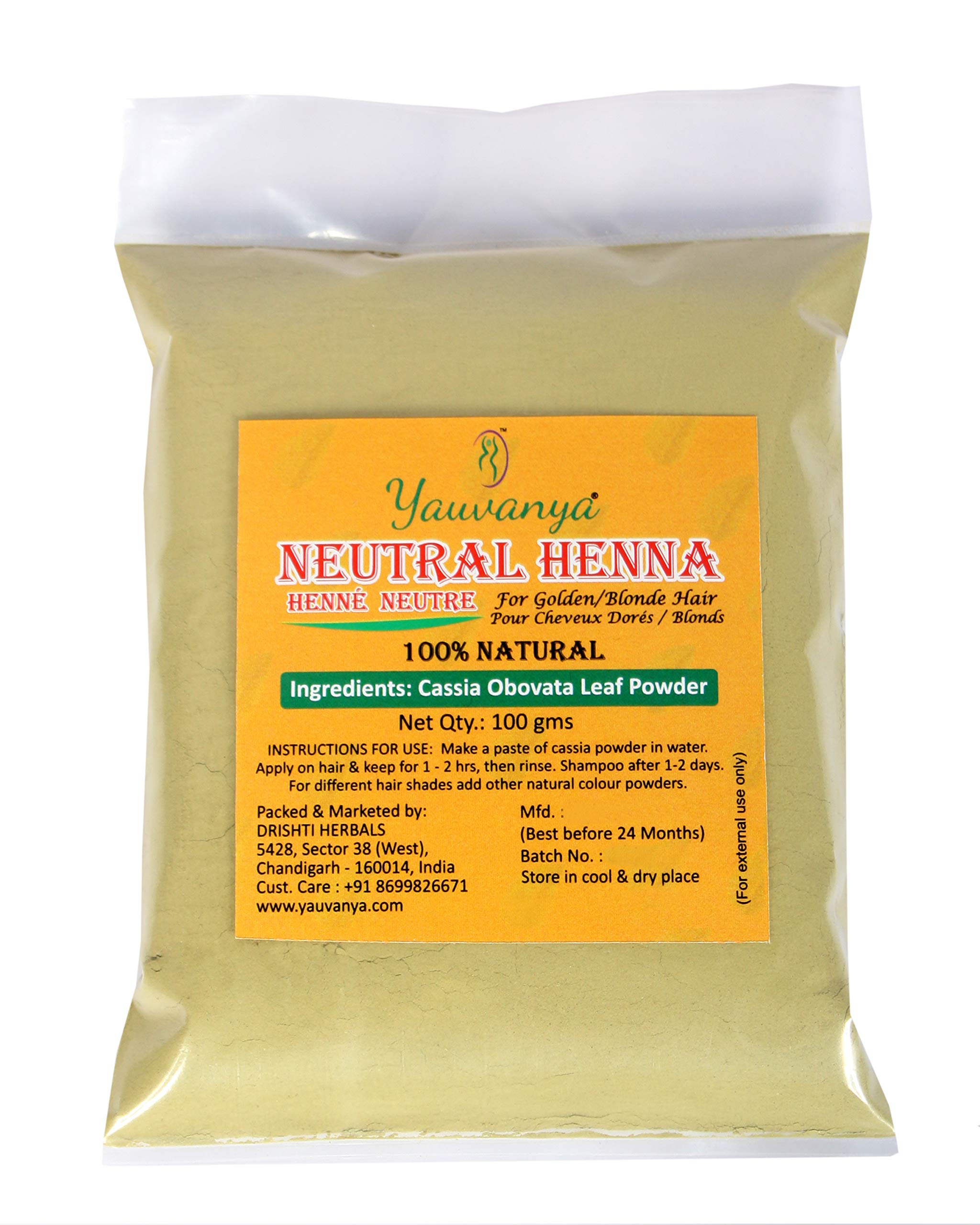 Yauvanya 100% pure Cassia(Neutral Henna) Powder - 3X100 gms for Blonde/Golden hair