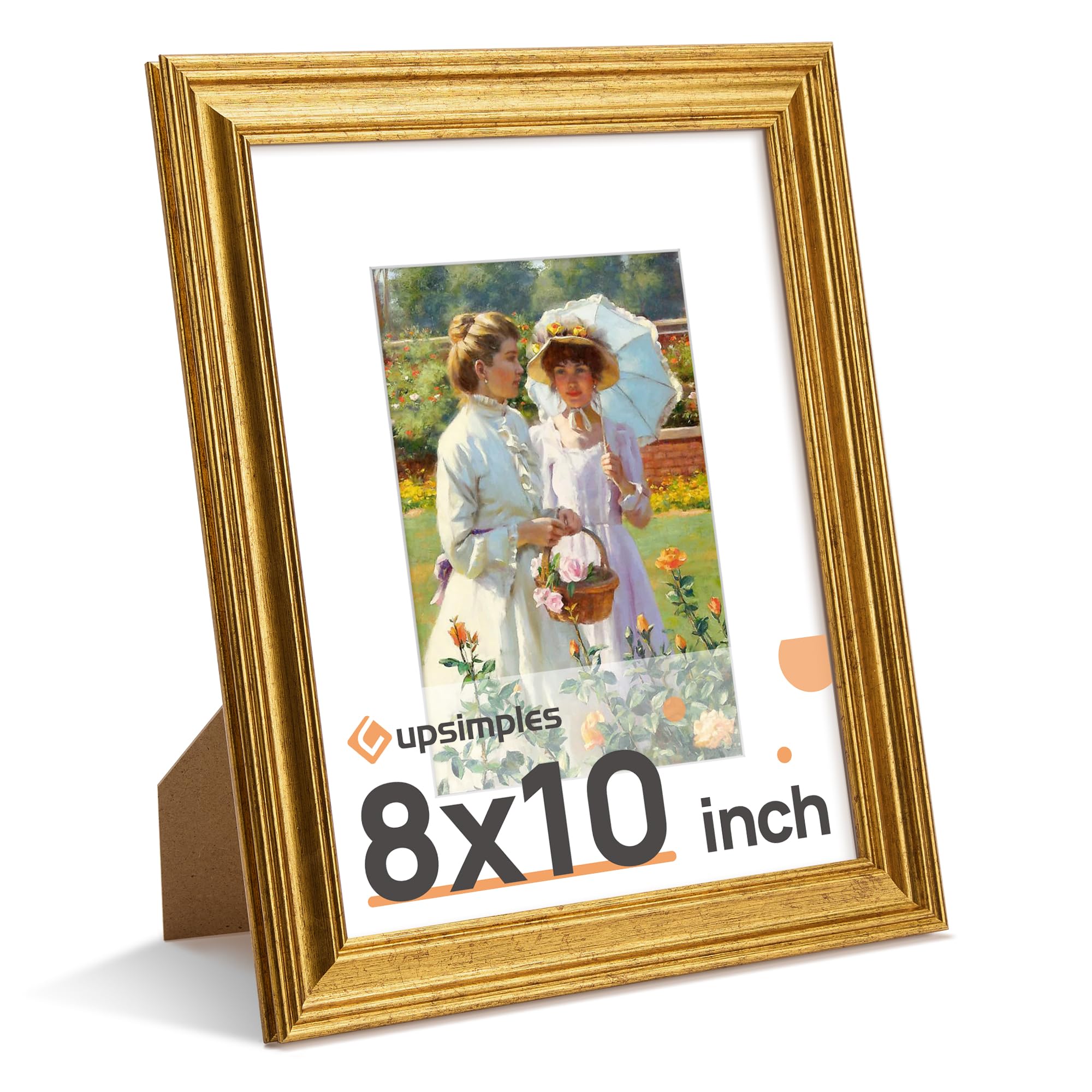 Photo 1 of upsimples Vintage 8x10 Picture Frame, Antique Gold Frames Display 5x7 with Mat or 8 x 10 Without for Wall or Tabletop Decor, 1pack