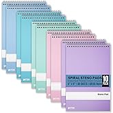 Better Office Products Steno Pads Spiral 6x9, 10 Pack, Gregg Ruled, 80 Sheets, Assorted Pastel Covers, Steno Notebooks Top Spiral for Note Taking