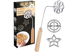 Tortillada – 4 Piece Set Bunuelos Mold with Wood Handle Rosette Maker Rosette Cookie Bunuelos Tool Aluminum Cast Waffle Molds