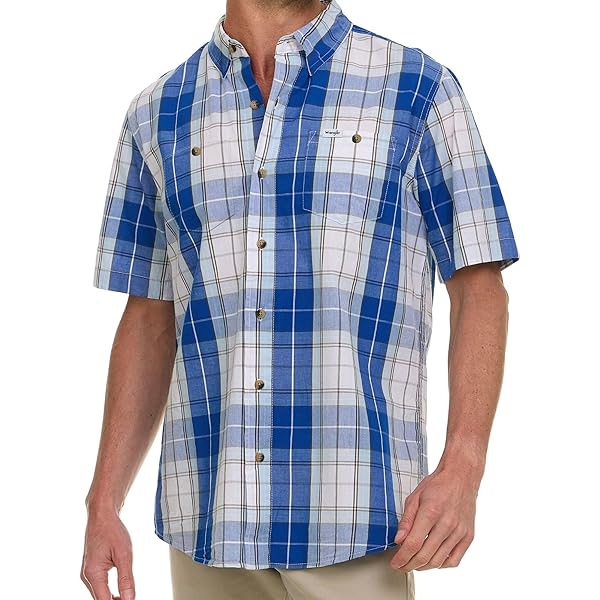 Chemise Wrangler Western Homme, XL, Bleu/blanc à Carreaux, Manches Longues, Snaps