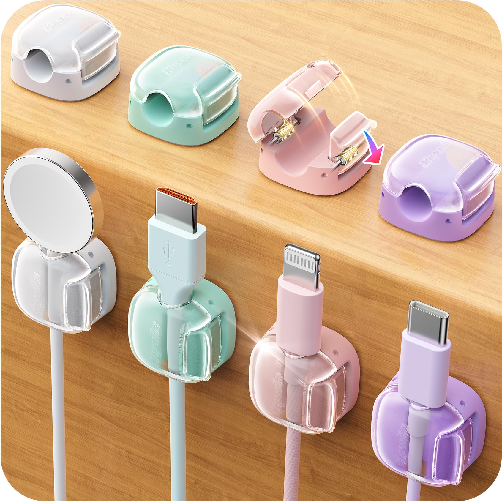 Photo 1 of 8 Pack Cord Holder Cable Clips,Cord Organizer Multicolor [Dual Spring & Clasp Lock], Cord Holder Cable Management Home Office Organizer Appliances for Kitchen Desk Workspace Room Decor for Teen Women