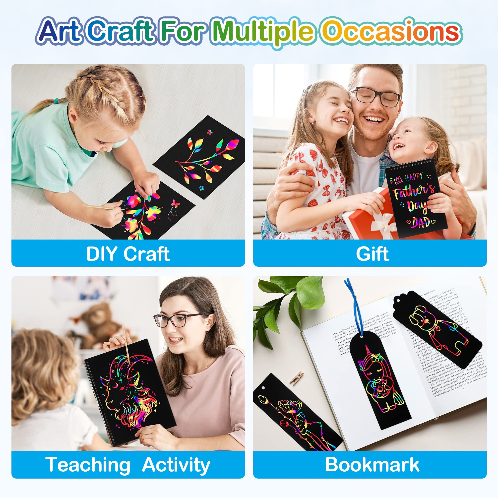 Mocoosy 140PCS Rainbow Scratch Paper Set, Magic Scratch Art Deluxe Combo with Case, Include Black Scratch Off Sheets, Scratch Notebook, Scratch Bookmarks for Kids Art Craft Kit Birthday Gifts