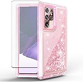 Asuwish Phone Case for Samsung Galaxy S22 Ultra 5G with Screen Protector Bling Liquid Glitter Clear Hybrid Military Grade Protective Heavy Duty Cell Cover S22ultra 22S S 22 S22ultra5g 6.8 Girls Pink