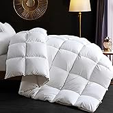 Ubauba Goose Feather Down Fiber Comforter Queen Size Duvet Insert – Luxury White Bedding Comforter, 750+ Fill Power, Hotel Collection, All-Season Medium Warmth, 100% Cotton Cover, 90 x 90 Inches