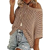 Zeagoo Short Sleeve Crochet Sweater Lightweight Summer Tops Loose Hollow Out Crewneck Pullover