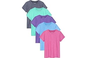 JORHIG 5 Pack Girls Shirts Girls Athletic Short Sleeve Shirts Dry-Fit Summer T-Shirts Crew Neck Athletic Tops Shirt for Girls