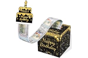 WNINK Black Birthday Money Box for Cash Gift, Surprise Money Gift Boxes for Kids Adults with Pull Out Happy Birthday Day Card and 50Pcs Holder Money Roll Gift Box Birthday Gifts Money Set