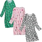 FEREMO 3 Pack Nightgowns for Women Soft Cotton Print Sleepshirts Womens Long Sleeve Sleep Tee Sleepwear