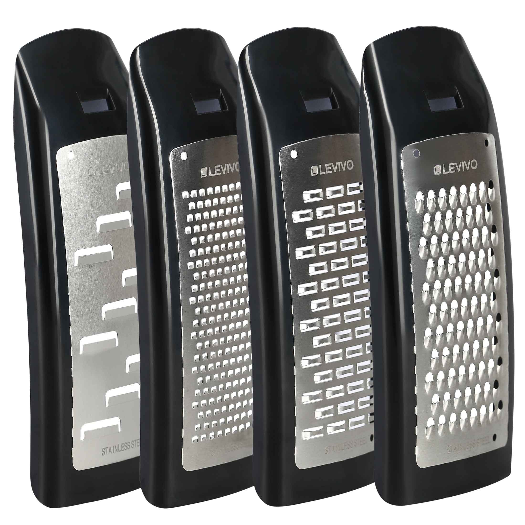 Levivo Cheese Grater Extension Set, stainless steel, attachment for a cheese grater, cheese slicer extension set, cheese slicer attachment, cheese grater attachments, 7.5x5.5x16.5 cm, 4 units, Black