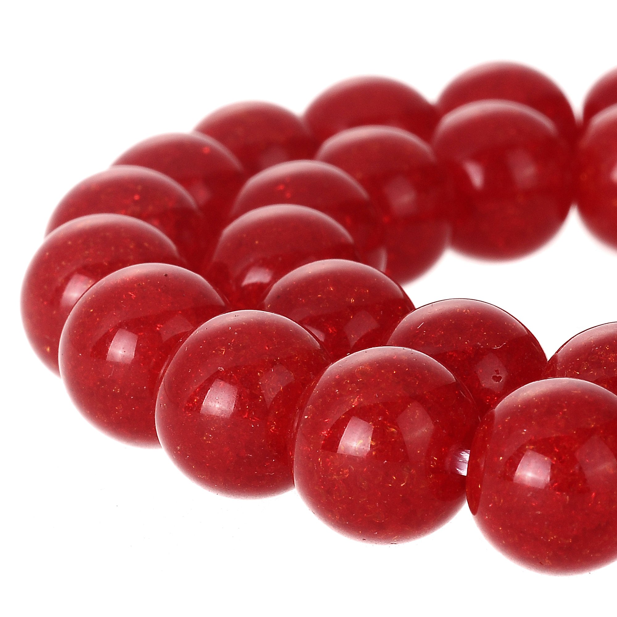 RUBYCA Round Crackle Druk Czech Crystal Pressed Glass Beads for Jewellery Making 10mm Strand (Red)