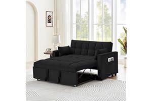 Miscoos 55" Pull Out Couch-3 in 1 Convertible Sofa Bed, Comfy Velvet 2 Seater Loveseat Sleeper Chair Bed, Lounge Sleeper Sofa with Pullout Bed for Small Space Apartment Dorm (Not Full Size)