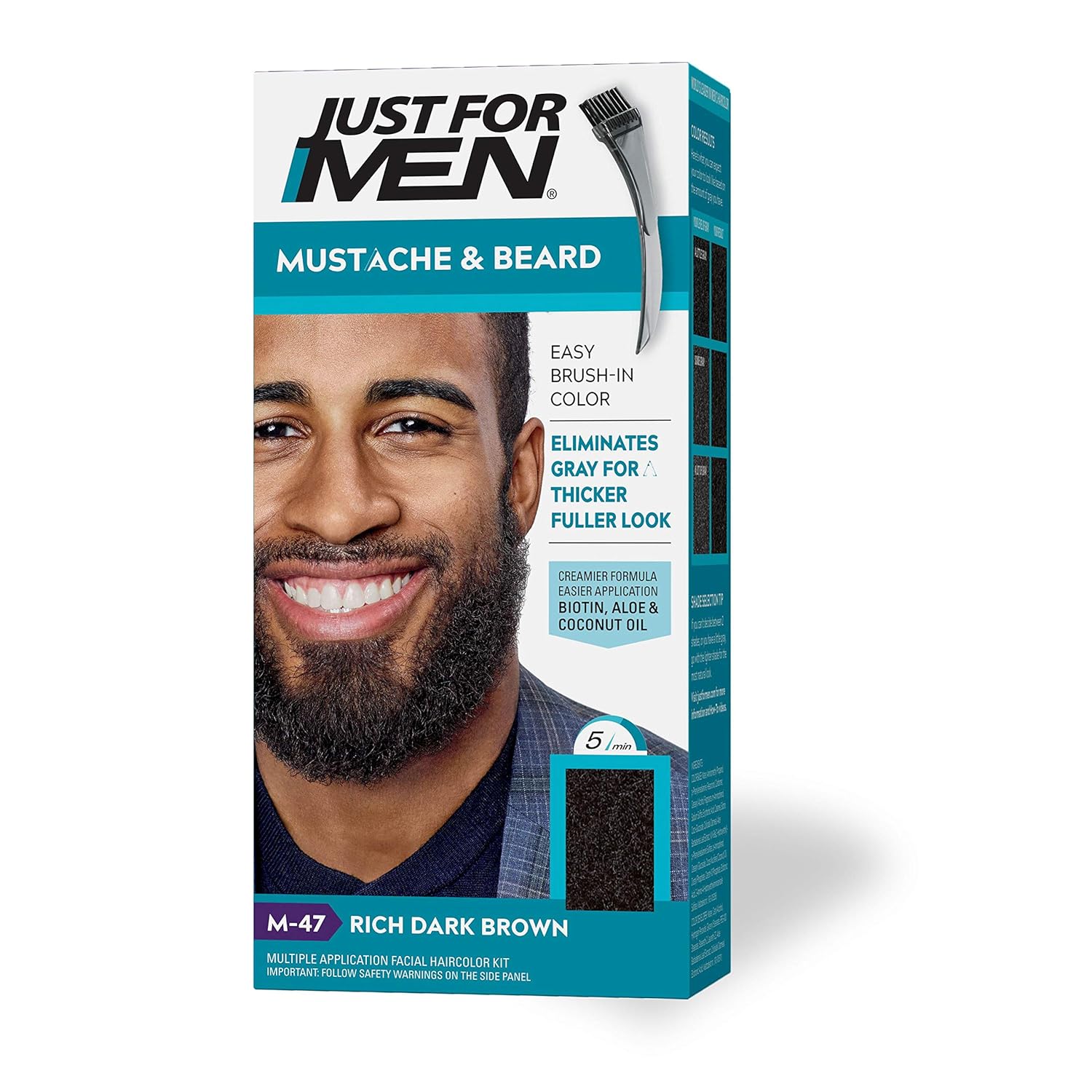Just For Men Mustache & Beard, Beard Coloring for Gray Hair with Brush Included - Color: Rich Dark Brown, M-47 (packaging may vary)