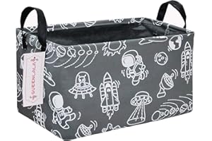 QUEENLALA Rectangular Laundry Hamper/Foldable Nursery Laundry Basket for Organizing/Storage Bin Baskets/Children Toy Office Bedroom/Toy Bin Closet Shelf Baskets（Rec-Grey space exploration）