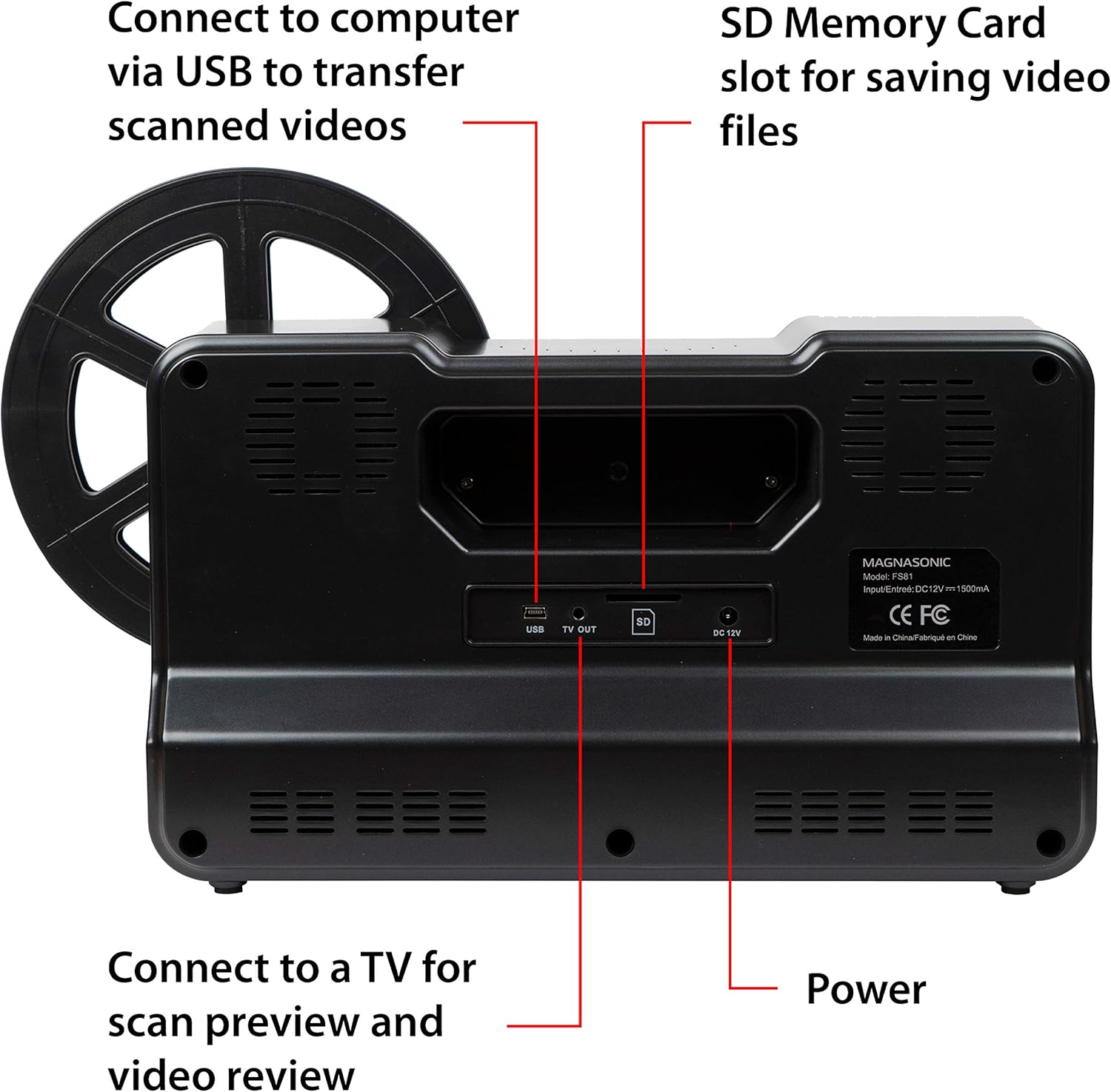 Magnasonic Super 8/8mm Film Scanner, Converts Film into Digital Video, Vibrant 2.3" Screen, Digitize and View 3", 5" and 7" Super 8/8mm Movie Reels (FS81): Electronics