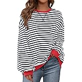 BTFBM Womens Oversized Striped Sweatshirt 2026 Spring Crewneck Long Sleeve Pullover Top Casual Y2K Clothes Workout Shirt