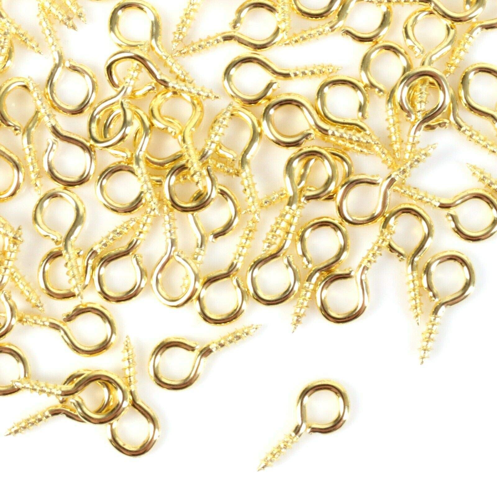 Harlington Group Eye Screws 30Pcs Picture Hanging Mirror Frame Small Screw in Eyes 1/2 Inch 12mm Brass Plated DIY Jewellery making Craft Supplies Pack of 30