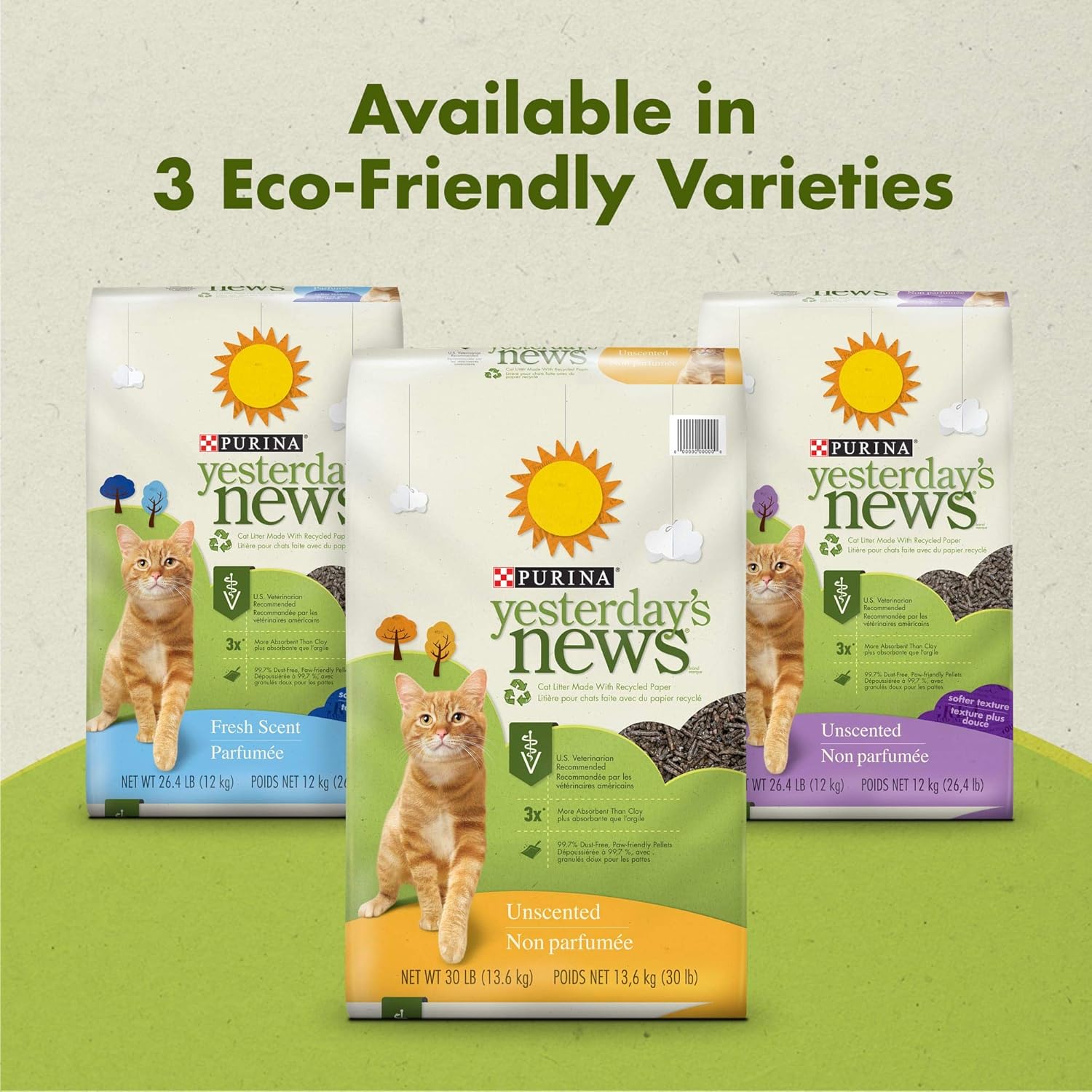 Purina Yesterday's News Non Clumping Paper Cat Litter, Unscented Low Tracking Cat Litter - 30 lb. Bag : Pet Litter : Pet Supplies