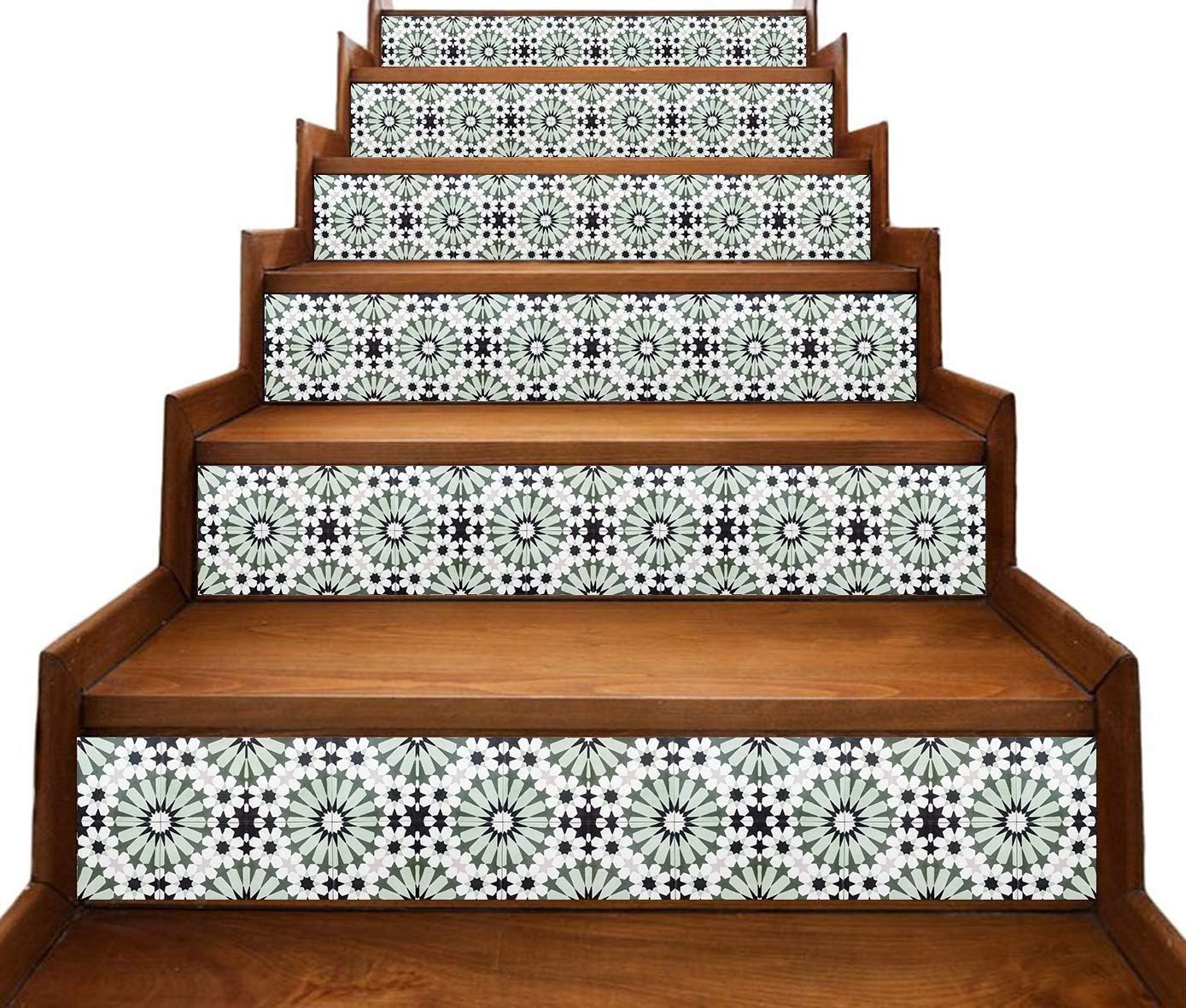 Peel and Stick Stair Riser Decals - Casablanca Moroccan Green - Decorative Vinyl Strips - Pack of 6 Strips (Step Height 6" inch)