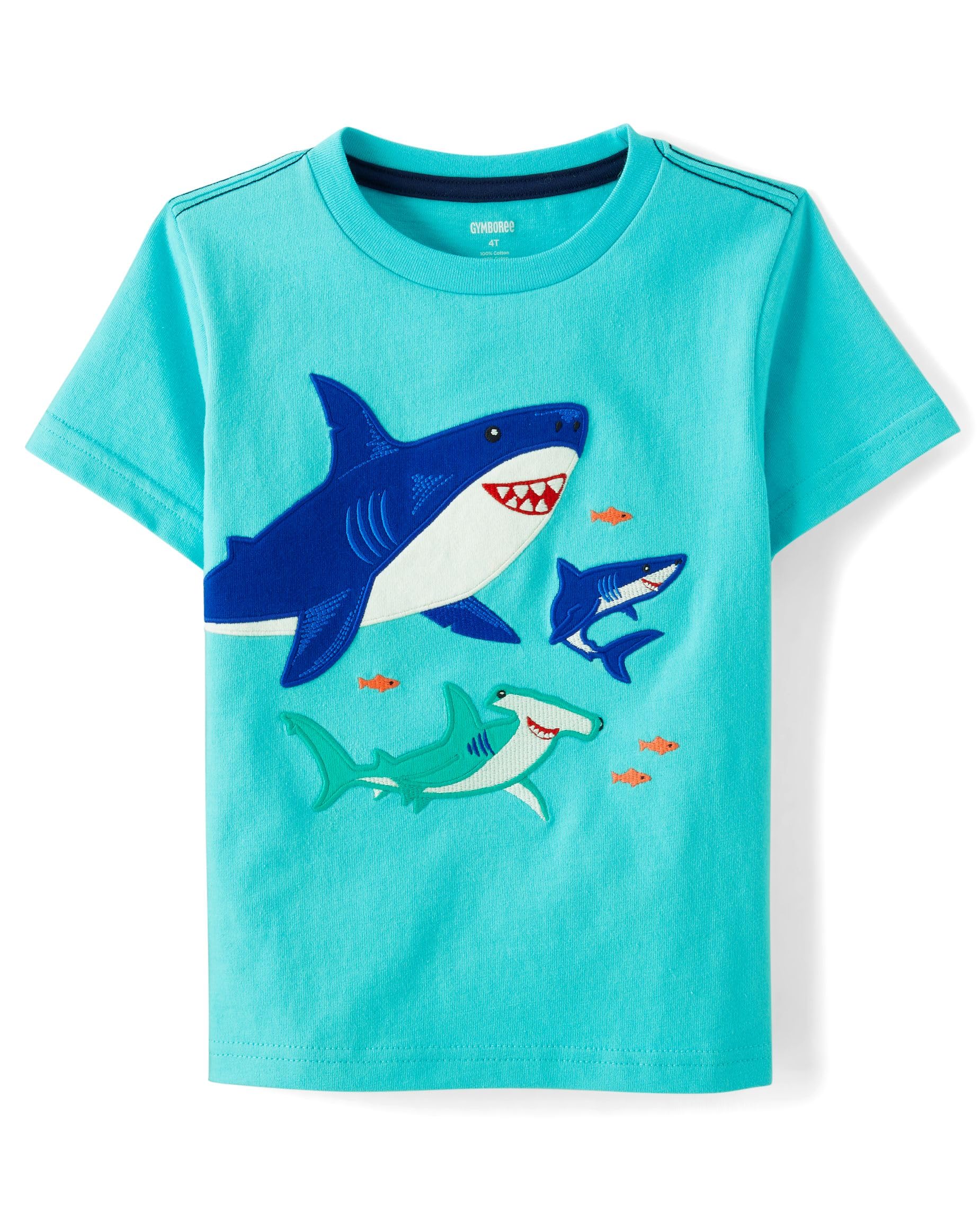 Gymboree,Boys,and Toddler Embroidered Graphic Short Sleeve T-Shirts,3 Years,Turquoise Sharks