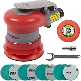 Pneumatic random orbital sander 3-inch light weight palm sander 3/32" (2.5 mm) diameter orbit 12000 RPM with extra backing pad and 12pcs sandpaper