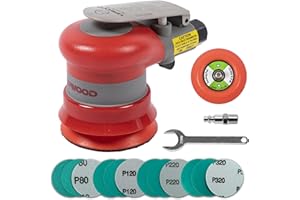 UPWOOD Pneumatic random orbital sander 3-inch light weight palm sander 3/32" (2.5 mm) diameter orbit 12000 RPM with extra backing pad and 12pcs sandpaper
