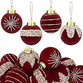 Fovths 12 Pack Velvet Flocked Christmas Tree Balls - 3.15 Inch Plastic Balls - Burgundy