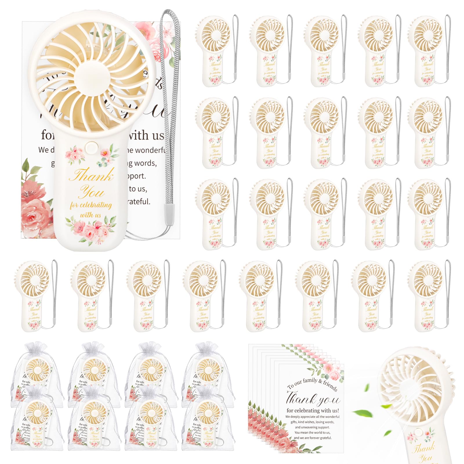 Photo 1 of Winocbxt 24pcs Wedding Favors Bulk Battery Fans for Guests, Mini Personal Handheld Fans for Wedding Bridal Baby Shower to Cool Guests Indoor Outdoor Summer Party (24, Floral White)