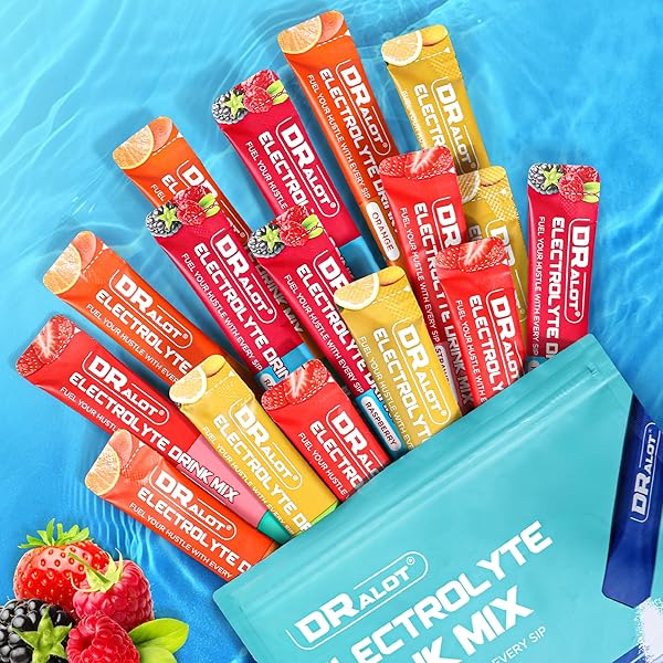 DRALOT SUGAR FREE ELECTROLYTES POWDER WITH NATURAL FLAVORS, 3X RAPID HYDRATION PACKETS WITH 10 ELECTROLYTE & VITAMINS, LIQUID DAILY IV, NON-GMO, GLUTEN-FREE, KETO, VEGAN, 16 STICKS