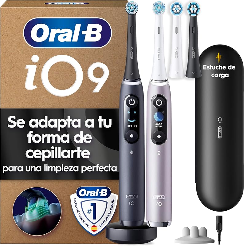 iO 9 Cepillos de Dientes Eléctricos, Negro y Rosa, Pack de 2