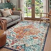 Lahome Bohemian Floral Medallion Area Rug - 5x7 Oriental Distressed Large Bedroom Rug, Soft Non-Slip Washable Dining Room Mat Indoor Throw Nursery Floor Carpet for Guest Room Entryway