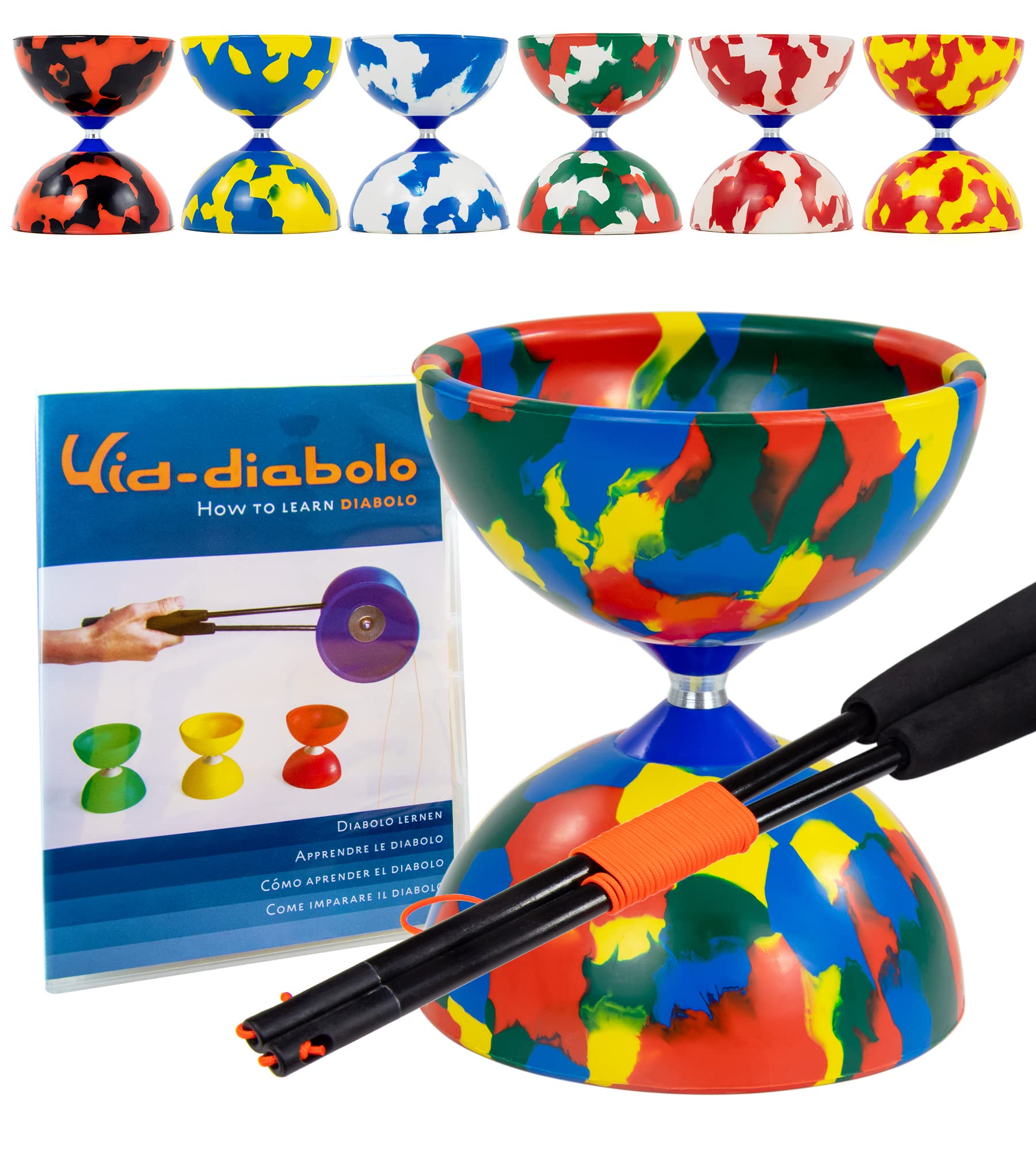 Juggle Dream Jester Diabolo Set - Fixed Axle Professional Diabolo with Super Glass Handsticks, Online Learning Video - Juggling Toy (Multicolor)