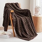 Excervent Solid Striped Flannel Fleece Blanket (50x70 inches, Brown) Cozy Throw Blankets for Couch Sofa and Bed, Super Soft Luxurious Warm Blankets for Household Living Room Bedroom