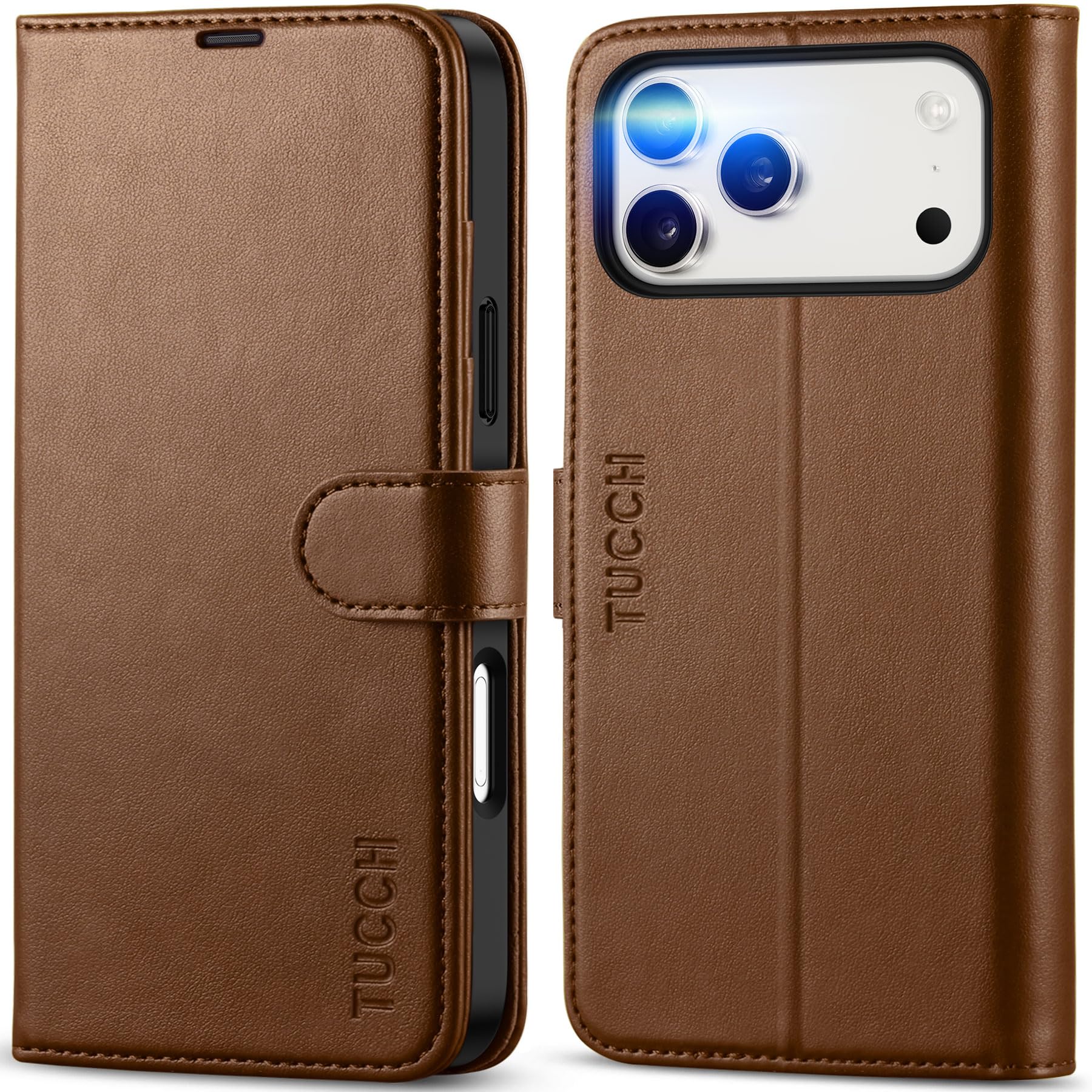 Photo 1 of TUCCH Wallet Case for iPhone 17 Pro Max (6.9") 2025, 4 Card Slots | RFID Blocking | Stand | PU Leather | Magnetic Closure | Protective Flip Folio Cover | Shockproof TPU Shell | Brown