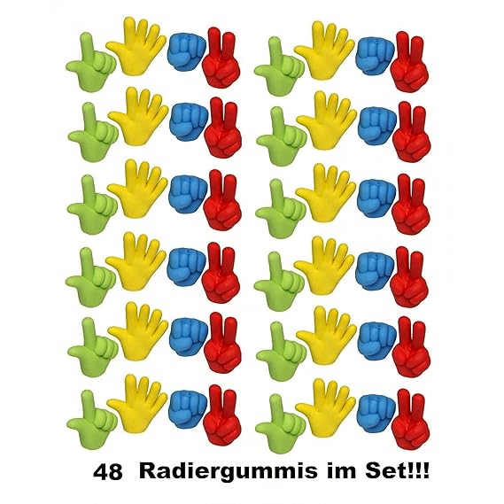 48er Set Hand Radiergummi Radierer Mitgebsel Kindergeburtstag Party Tombola bunt