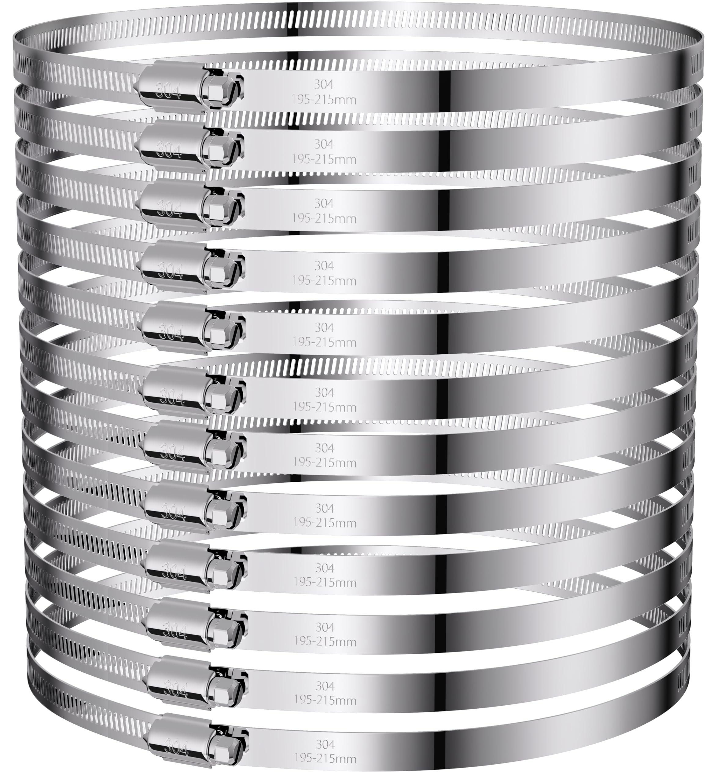 Photo 1 of 12Pack 8 inch Hose Clamps,Stainless Steel Large Hose Clamp Adjustable from 7-3/4"-8-1/2"/195-215mm,Metal Worm Gear Duct Clamp for Dryer Vent Hose,Fuel Line,Plumbing,Automotive,Exhaust,Radiator