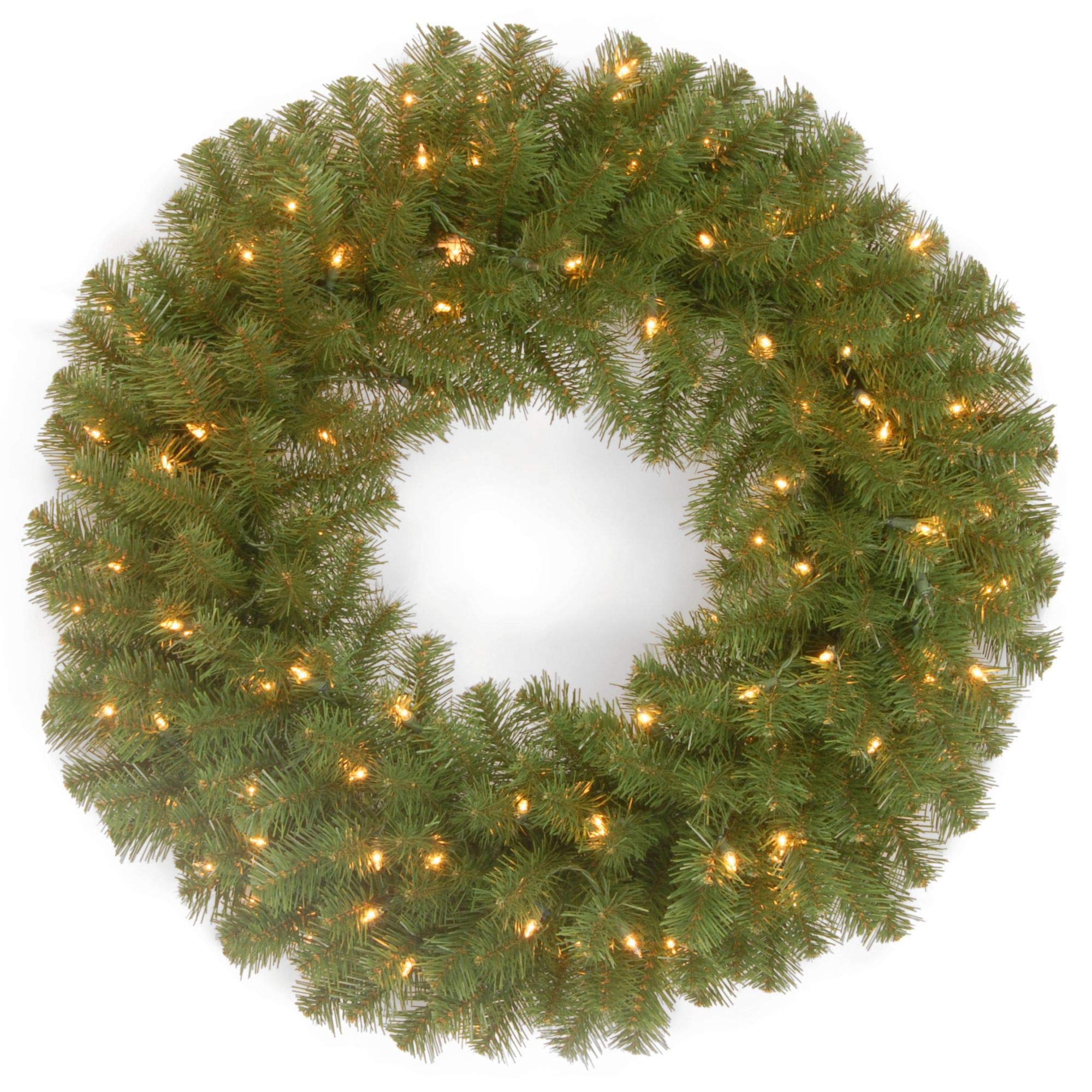 Photo 1 of National Tree Company 24 in Pre-Lit North Valley Spruce Artificial Christmas Wreath, Chrsitmas Decoration with 50 LED Lights, 180 Tips, 10 Light Functions, Timer, Green
