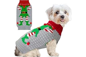 ABRRLO Dog Christmas Sweater Cute Grey Elf Clown Xmas Dog Cat Outfit New Year Holiday Costumes Puppy Cat Sweater with Leash Hole for Small Medium Large Dogs Girl Boy Turtleneck Winter Warm Pet Clothes