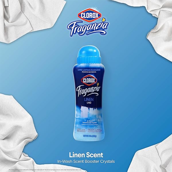 CLOROX FRAGANZIA LAUNDRY SCENT BOOSTER CRYSTALS IN LINEN SCENT, TWIN PACK, SCENTED IN-WASH FRESHENER BEADS FOR FRESH, CLEAN, GREAT SMELLING CLOTHES AND LINENS, 18 OZ – 2 PACK
