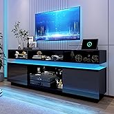 chartustriable LED TV Stand for 80 Inch TV, Modern Tall Entertainment Center with Power Outlets, High Gloss TV Stand, Gaming 
